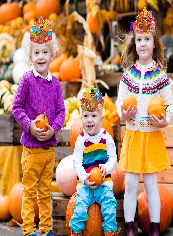 EUVBOKW 24 Pack Thanksgiving DIY Turkey Headband Craft Kit-Create Your Own Fall Paper Crown Hats with Stickers, Gems,Googly Eyes for Party and Holiday Activity - Image 4
